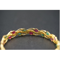 Ladies 21ct Yellow Gold Round Red & Pink Gemstone Bangle