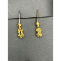 Ladies 21ct Yellow Gold Peanut Design Dangle Earrings