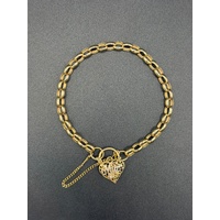 Ladies 9ct Yellow Gold Mum Heart Locket Belcher Link Bracelet