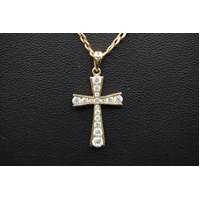 Ladies 9ct Yellow Gold Curb Link Chain & Cross Pendant 