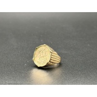 Mens 22ct Yellow Gold Round Sovereign Coin Set In 9ct Ring