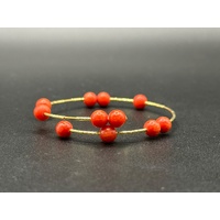 Ladies 18ct Yellow Gold Red Bead Cuff Bangle