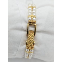 Felicia Ladies Quartz Watch Gold Tone Crystal Bezel Faux Pearl Band