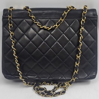 CHANEL Classic Maxi Flap Shoulder Bag Black Lambskin Leather Gold Chain Authenticated