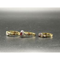 Ladies 9ct Yellow Gold Red Sapphire & Diamond 3 Ring Set