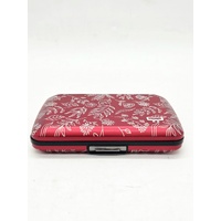 OGON White Floral Pattern Red Aluminum Card Wallet Credit Card Holder