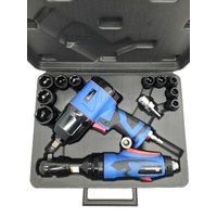 Mechpro 14pc Air Ratchet Impact Wrench Pneumatic Tool Set with Case