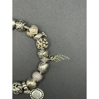 Ladies 925 Sterling Silver Pandora Charm Bracelet with 20 Mixed Charms