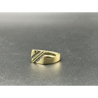 Mens 9ct Yellow Gold Diamond Signet Ring