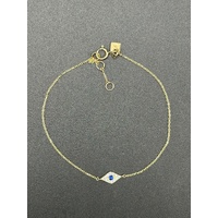 Ladies 14ct Yellow Gold Blue & White Stone Evil Eye Bracelet