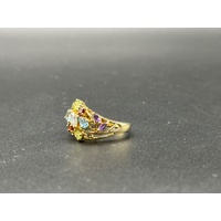 Ladies 9ct Yellow Gold Rainbow Coloured Gemstone Ring