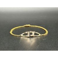 Unisex 18ct Yellow Gold Curb Link Patterned Plaque Bracelet