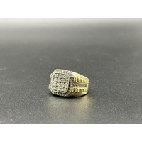 Mens 9ct Yellow Gold Diamond Cluster Ring