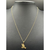Unisex 9ct Yellow Gold Figaro Link Necklace & Letter M Pendant
