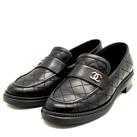 CHANEL Black Quilted Leather CC Logo Flat Loafers Shoes EU 36.5C AU 6 6.5