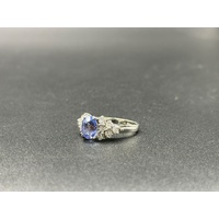 Ladies 18ct White Gold Blue Sapphire & Diamond Ring
