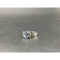 Ladies 18ct White Gold Blue Sapphire & Diamond Ring