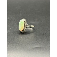 Ladies 14ct White Gold White Opal & Diamond Ring