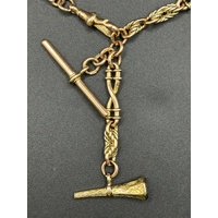 Unisex 9ct Rose Gold Vintage Albert Pocket Watch Chain with Fob and Horn Charm