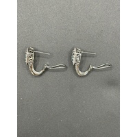 Ladies 10ct White Gold Diamond & Blue Gemstone Earrings