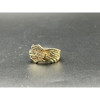 Mens 9ct Yellow Gold Harley Davidson Shield Design Ring