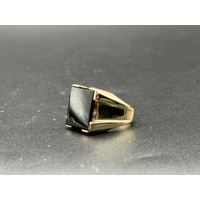 Mens 9ct Yellow Gold Black Onyx Ring