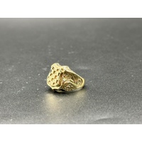 Mens 9ct Yellow Gold Checkered Shield Ring