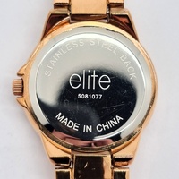 Elite 5081077 Ladies Watch Rose Gold Tone Crystal Bezel Dial Tin Box