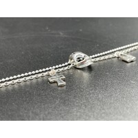 Unisex Sterling Silver Skull, Cross and Lock Charm Double Chain Bracelet (Brand New)