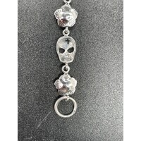 Unisex Sterling Silver Flower & Skull Bracelet (Brand New)