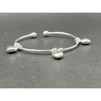 Ladies 925 Sterling Silver Cuff Bangle with Heart Charms (NEW)