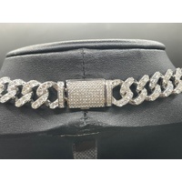 Unisex 925 Sterling Silver Iced Cuban Link Necklace (NEW)