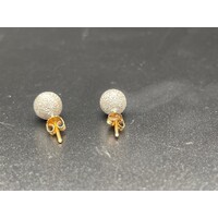 Ladies 21ct Yellow Gold Laser Cut Frosted Ball Stud Earrings (Pre-Owned)