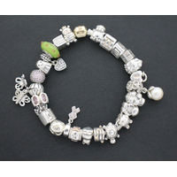 Ladies Pandora 925 ALE Charm Bracelet 26 Charms with 14K Gold Clasp Size: 20cm