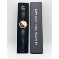 Brandon Ellis x Uncle Jack Unisex Black Gold Rose Leather Band Watch
