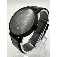Uncle Jack 42mm All Black Genuine Leather Strap Unisex Quartz Watch
