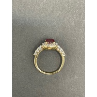 Ladies 9ct Yellow Gold Red Gemstone and CZ Ring