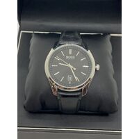 Hugo Boss Men's Essential 40mm Black Leather Band Steel Watch (Pre-Owned)