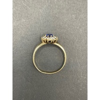 Ladies 9ct Yellow Gold Blue Gemstone and CZ Ring