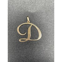 Ladies 9ct Yellow Gold Letter D Pendant (Pre-Owned)