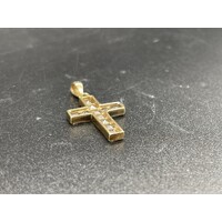 Ladies 9ct Yellow Gold Cubic Zirconia Cross (Pre-Owned)