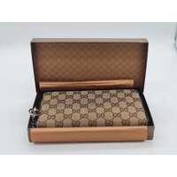 Gucci Beige/Brown GG Canvas and Leather GG Twins Zip Around Wallet (Pre-owned)