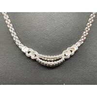 Ladies 14ct White Gold Fancy Link Diamond Necklace (Pre-Owned)