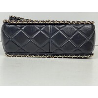 Black Quilted Quilted Calfskin Medium Running Chain Around Flap Handbag