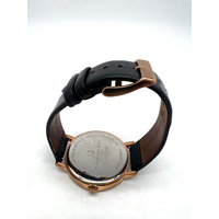 Christian Paul Rose Gold Stainless Steel Marble Finish Black Leather Band Watch