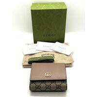 Gucci GG Marmont Medium Wallet Monogram Design with Oatmeal Leather (Pre-owned)