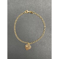 Ladies 9ct Yellow Gold Belcher Link Heart Charm Bracelet (Pre-Owned)