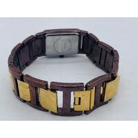 Elite Ladies Brown Yellow Vintage Quartz Metal Band Analog Watch