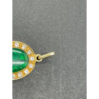Ladies 14ct Yellow Gold Oval Green Stone Pendant