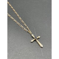 Ladies 9ct Yellow Gold Figaro Link Necklace & Cross Pendant